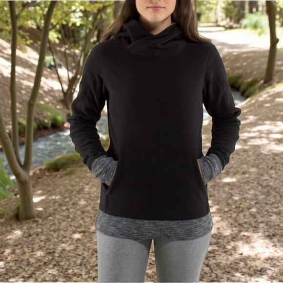 LULULEMON Runaway Fleece Hoodie in Black / Coco Pique Black White 6 - Picture 1 of 7